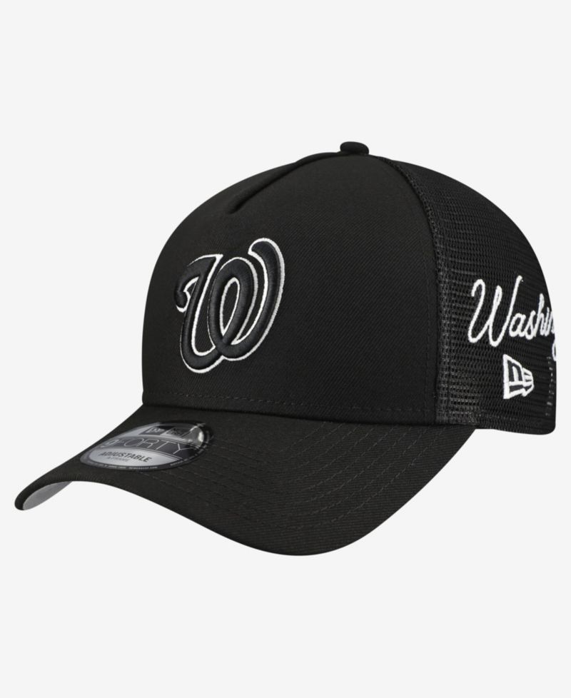 Men's Black Washington Nationals Side Script 9FORTY A-Frame Trucker Adjustable Hat