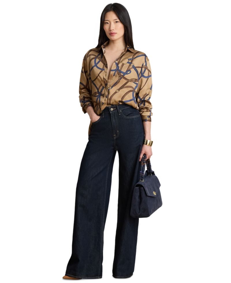 Petite Belting Print Collared Shirt