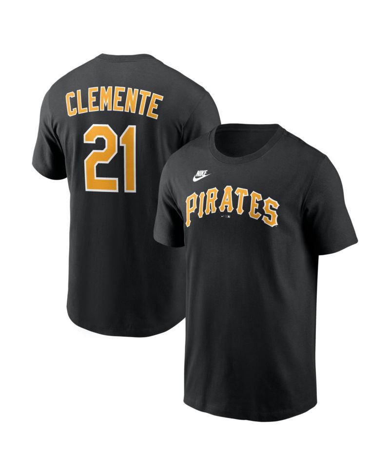 Men's Roberto Clemente Black Pittsburgh Pirates Cooperstown Collection Name & Number T-Shirt