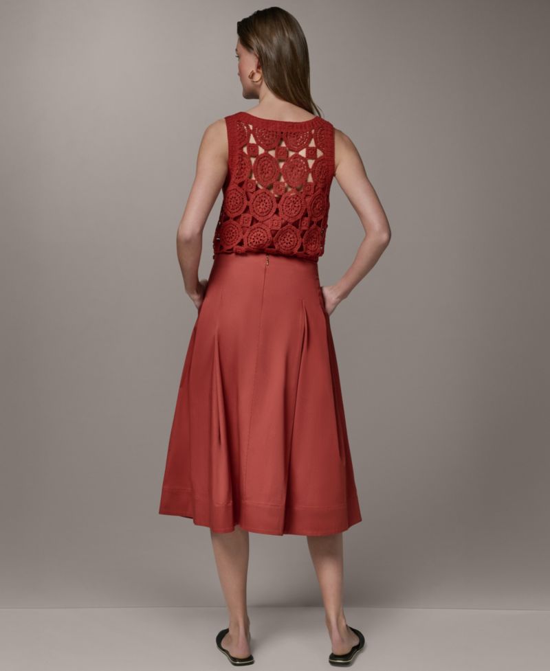 Women's Back Zipper Pleated Midi Skirt