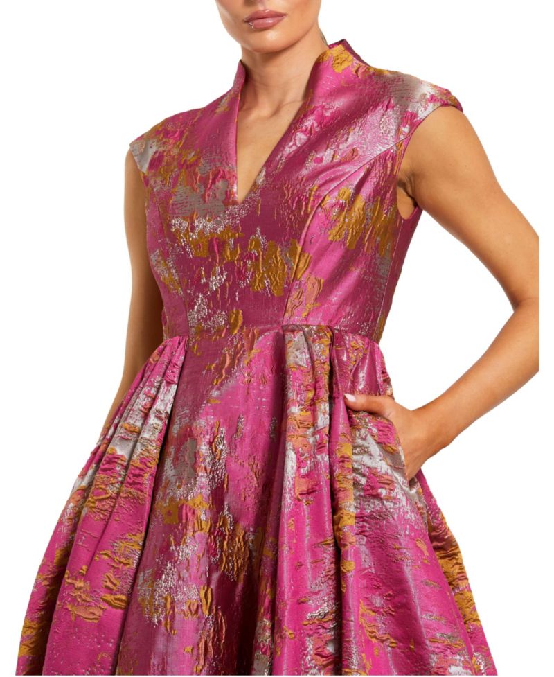 Women's Metallic-Jacquard Shawl Collar Ball Gown