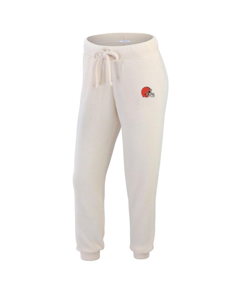 Women's Cream Cleveland Browns Knitted Tri-blend Long Sleeve T-shirt Pants Lounge Set