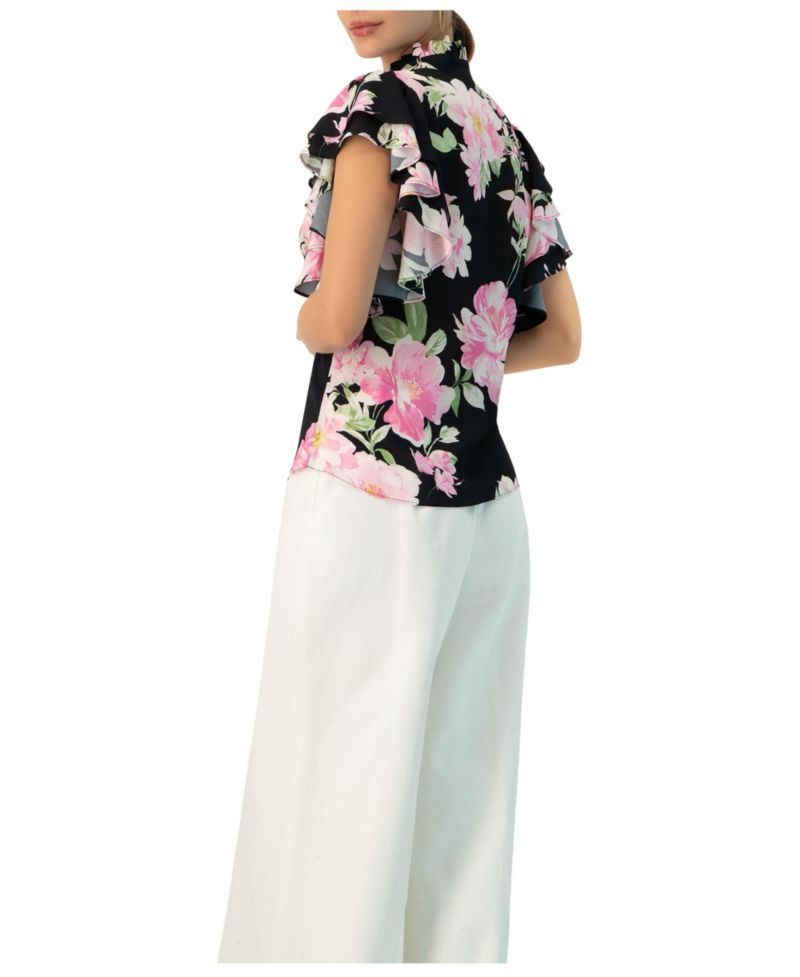 Women's Floral Print Blouse with Ruffle Sleeves