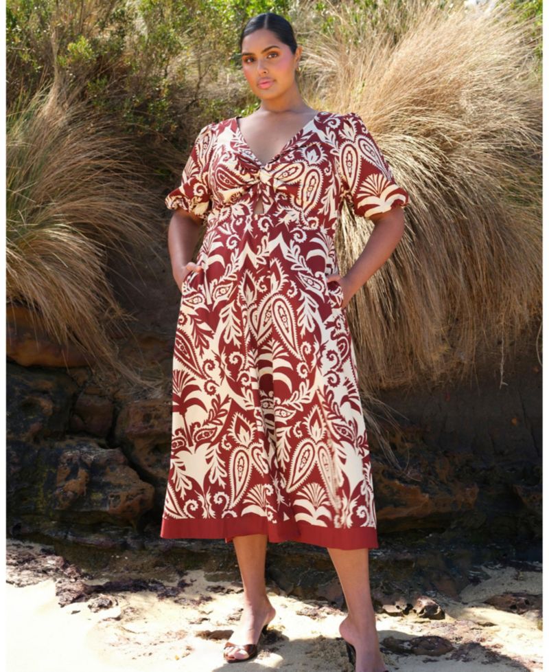 Women's Aurela Cotton Print Twist Midi Dress