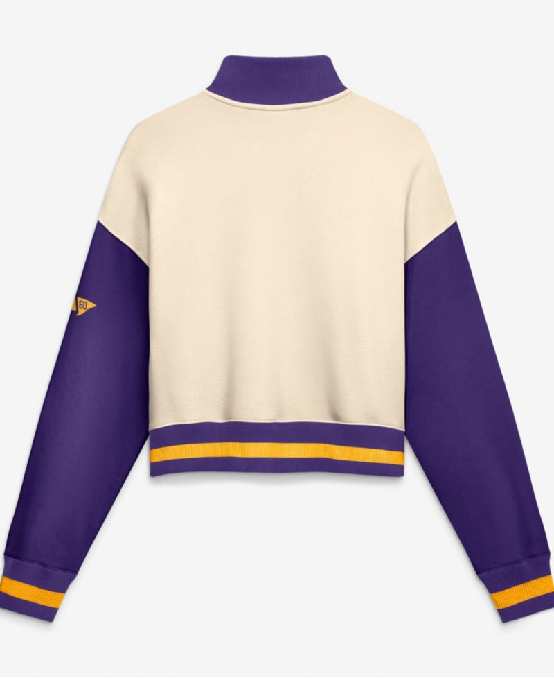 Women's LSU Tigers LSU Legacy Oversized Colorblock Cropped Quarter-Zip Pullover