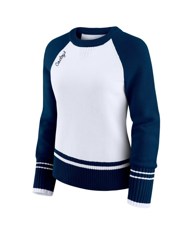 Women's White/Navy Dallas Cowboys Color Block Raglan Sweater