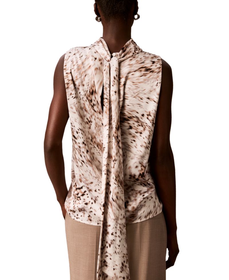 Women's Mock Neck Tie-Front Sleeveless Top