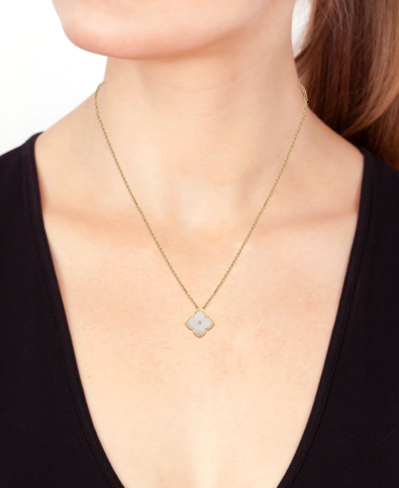 Mother of Pearl (0.75mm) & Diamond Accent (0.04 ct. t.w.) Pendant Necklace in Gold Over Silver