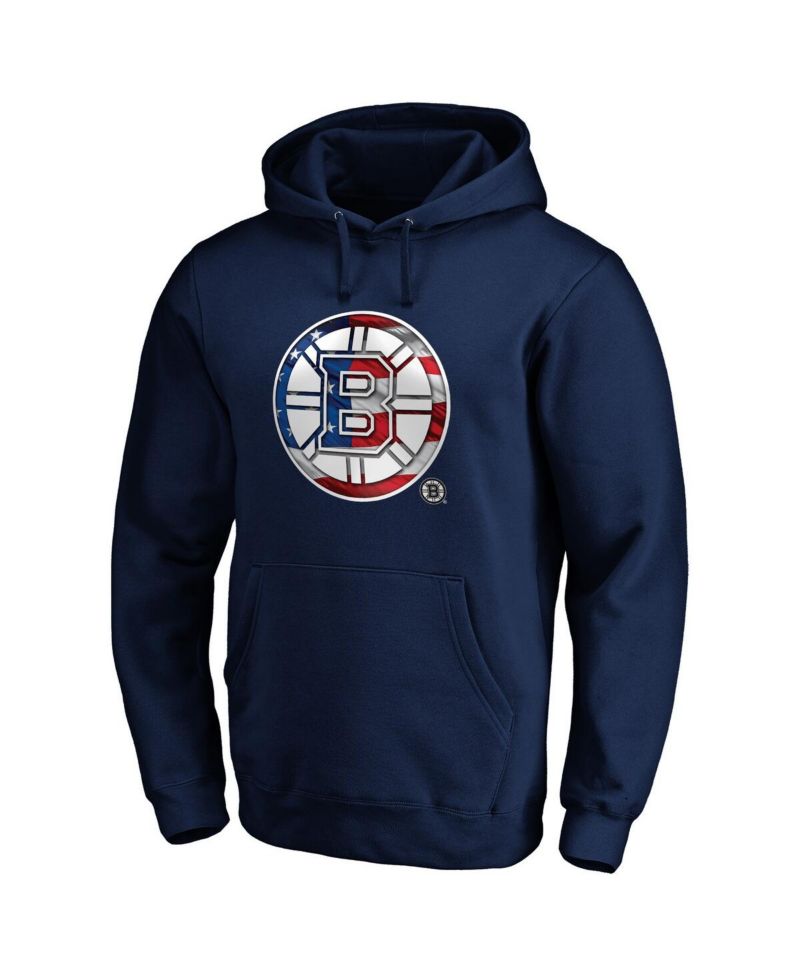 Men's Navy Boston Bruins Banner Wave Logo Pullover Hoodie