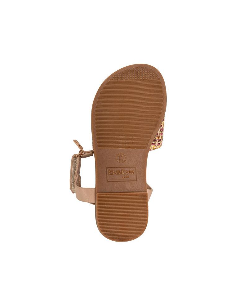 Girls Girl's Fashion Sandals - Dressy Shoes with Raffia Upper and Logo Medallion Accent