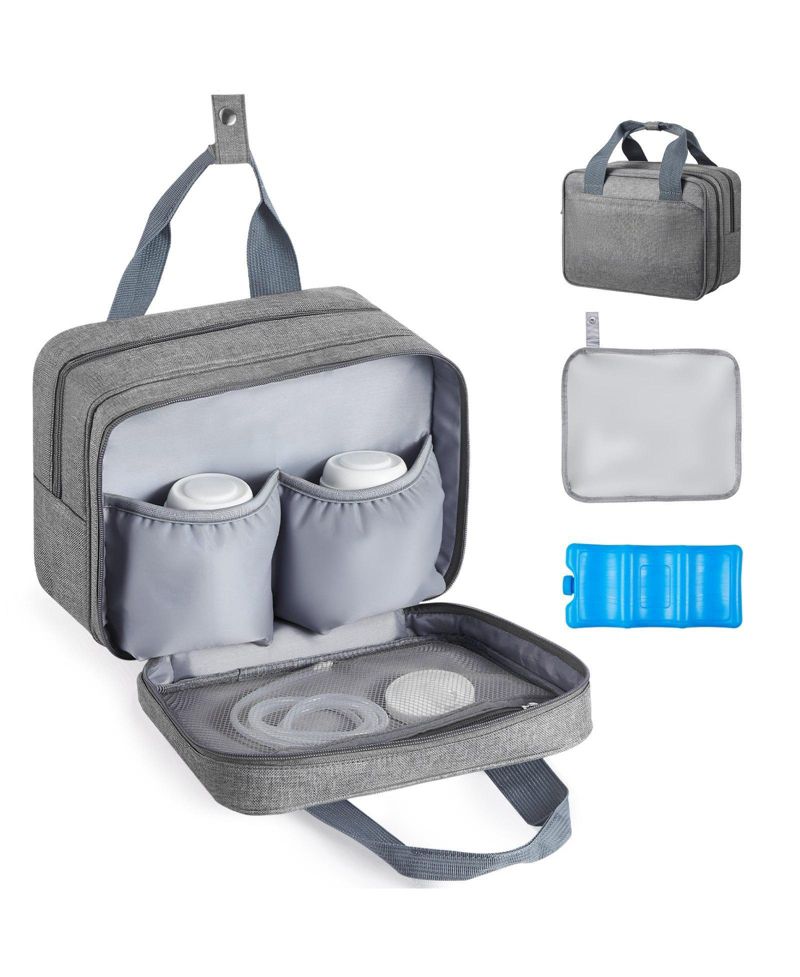 Wearable Breast Pump Bag with Ice Pack, Fits M5/M6, Storage for Pump Accessories & Breastmilk, Portable Carrying Case, Grey