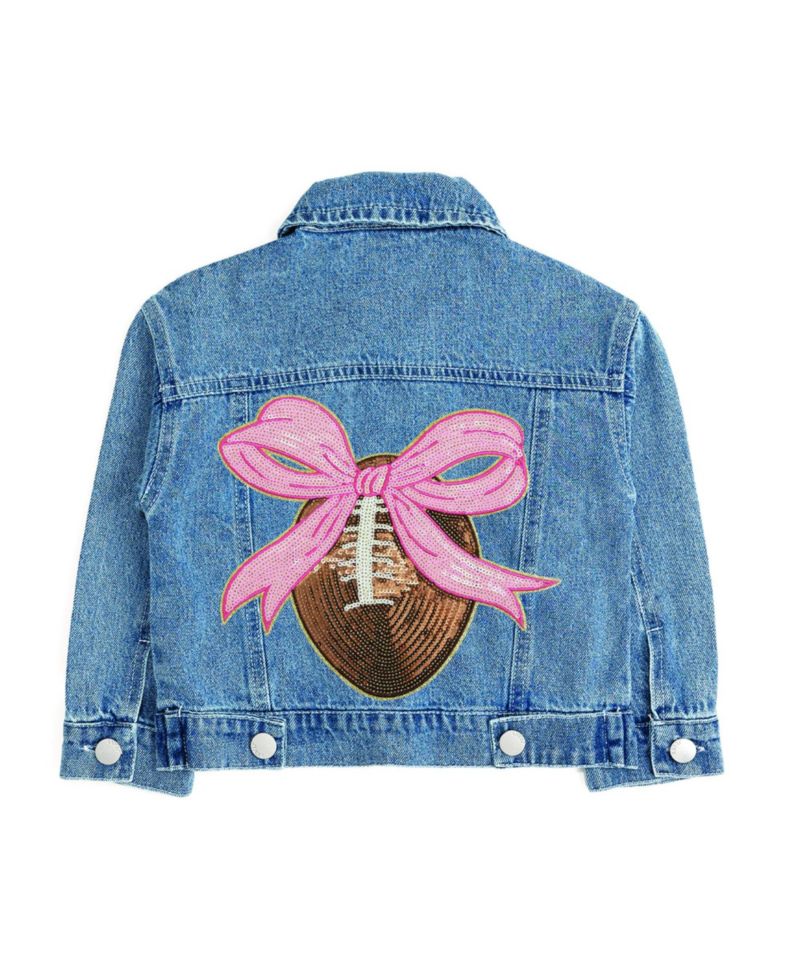 Big Girls (5-8) Football Sequin Patch Denim Jacket