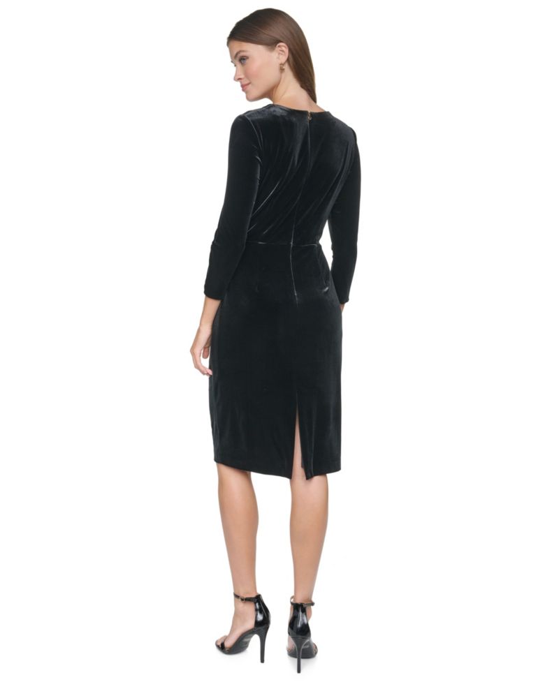Women's Velvet Asymmetrical Neckline Midi Dress
