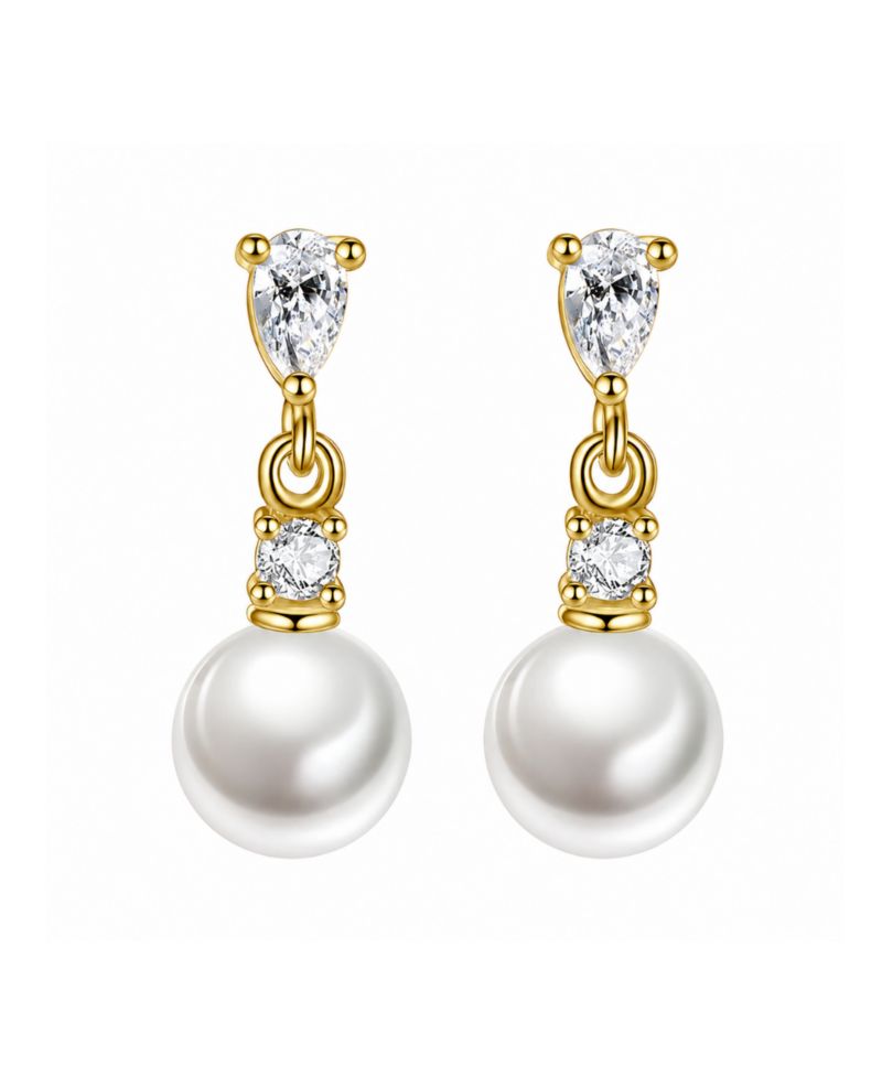 Pear Cut Cubic Zirconia Faux Pearl Drop Earrings