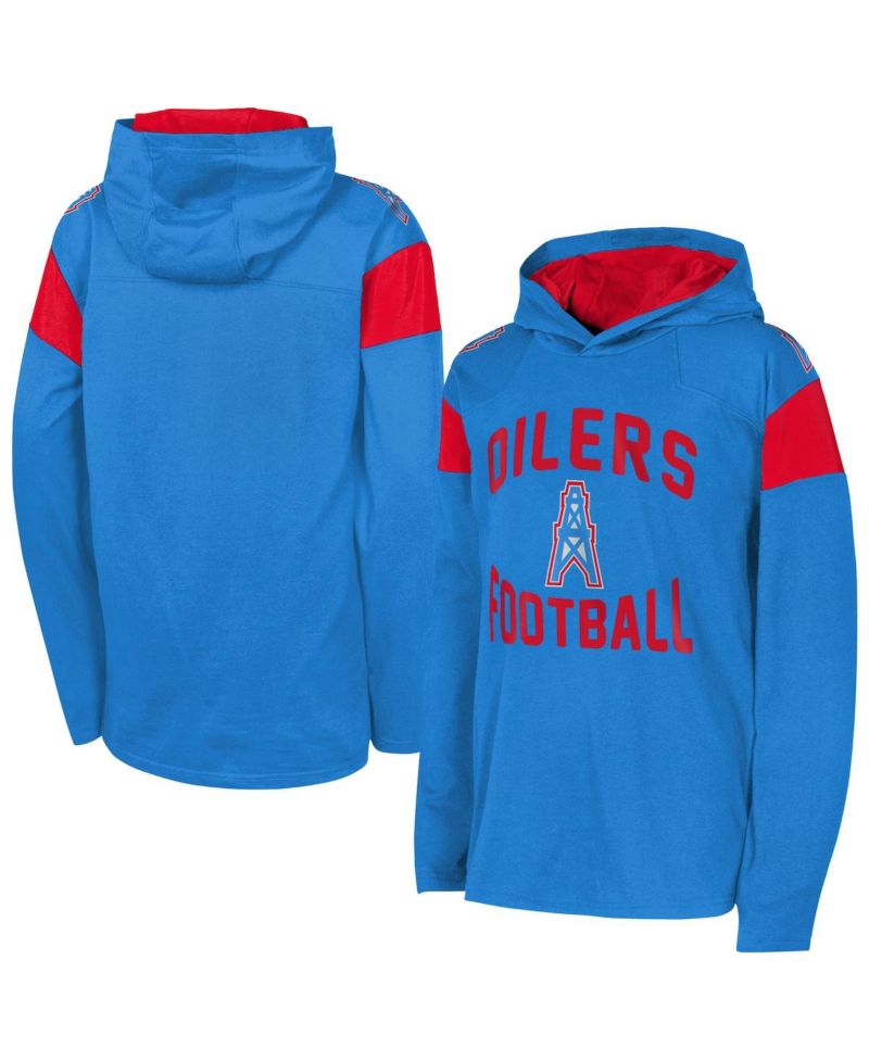 Big Boys and Girls Light Blue Houston Oilers The Champ is Here Retro Long Sleeve Hoodie T-Shirt