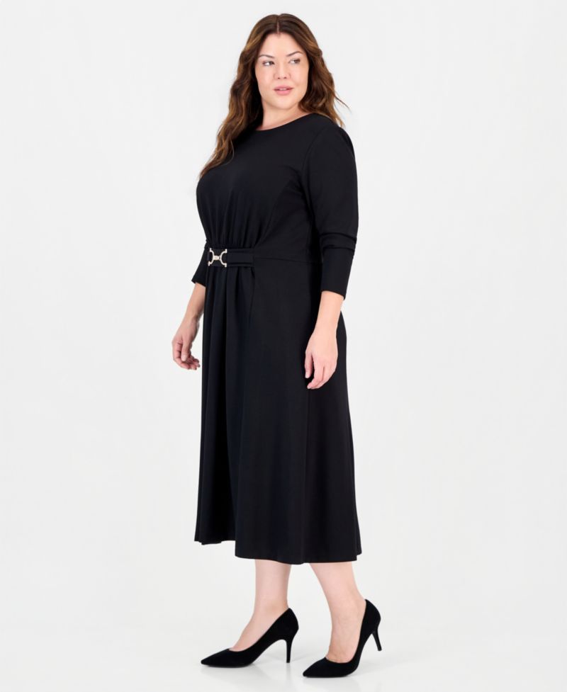 Plus Size Serenity Belted Scoop Neck A-Line Midi Dress