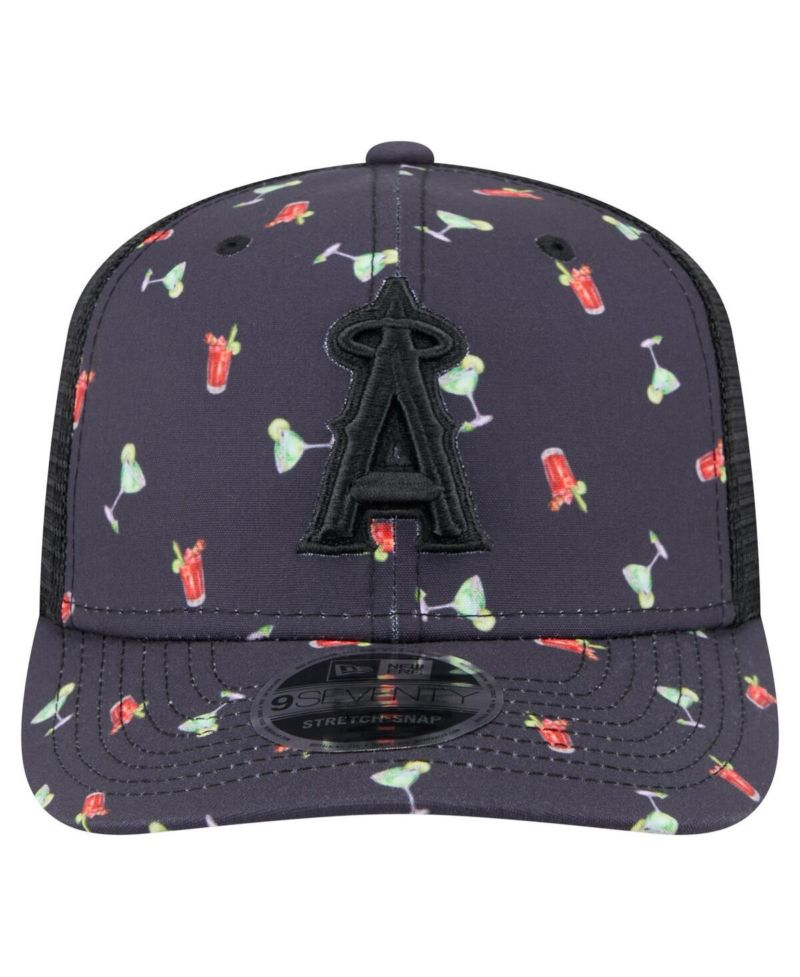 Men's Black Los Angeles Angels Adventure Drinks Pattern 9SEVENTY Stretch-Snap Hat