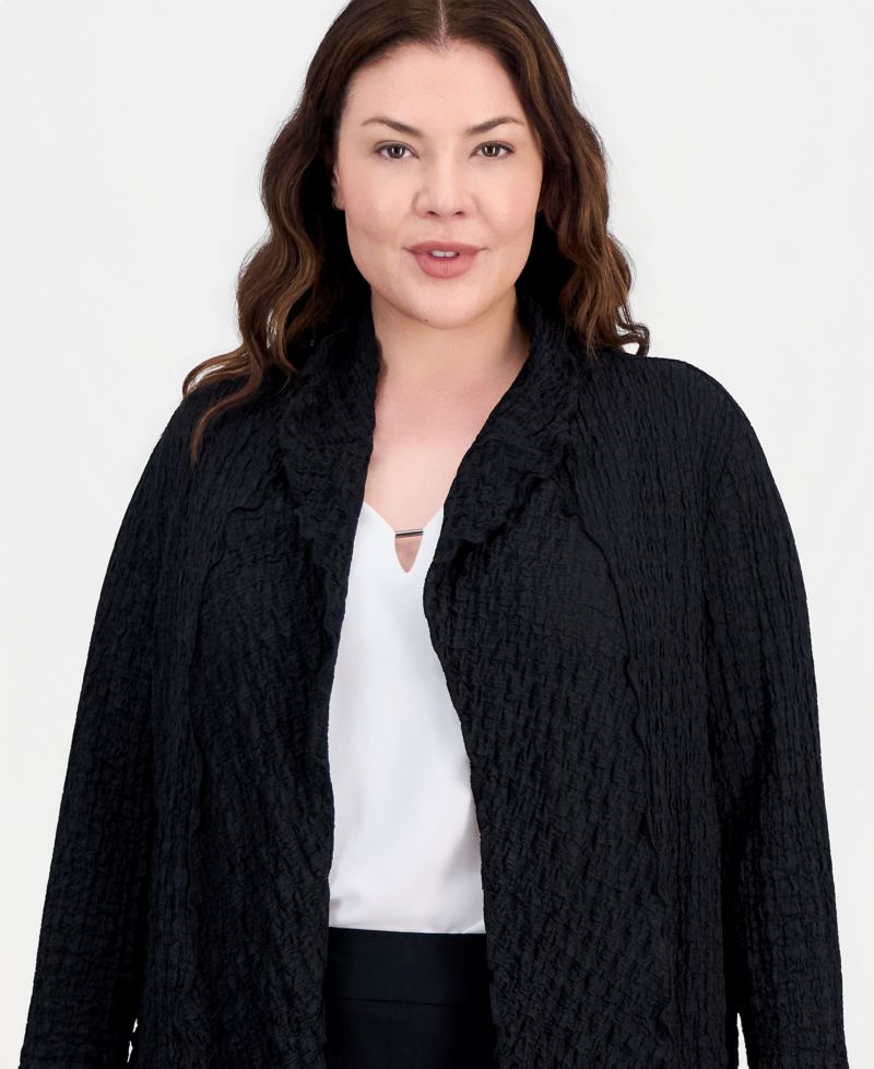 Plus Size Textured Open-Front Jacket