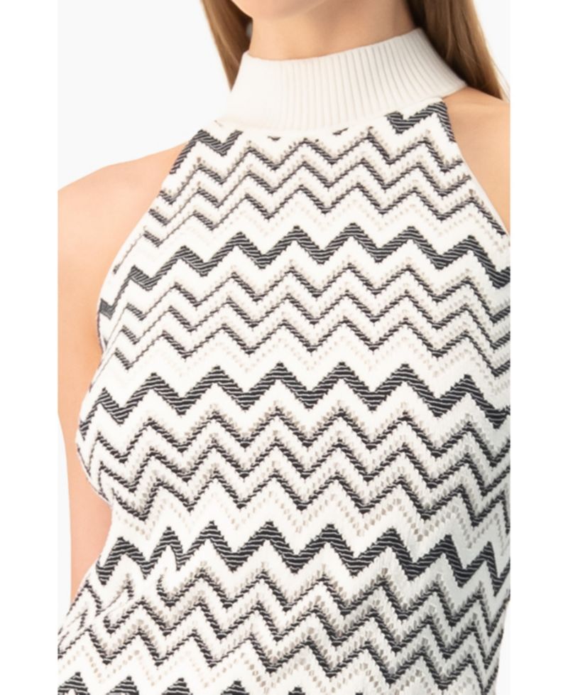 Women's Zigzag Knit Halter Neck Sleeveless Midi Dress