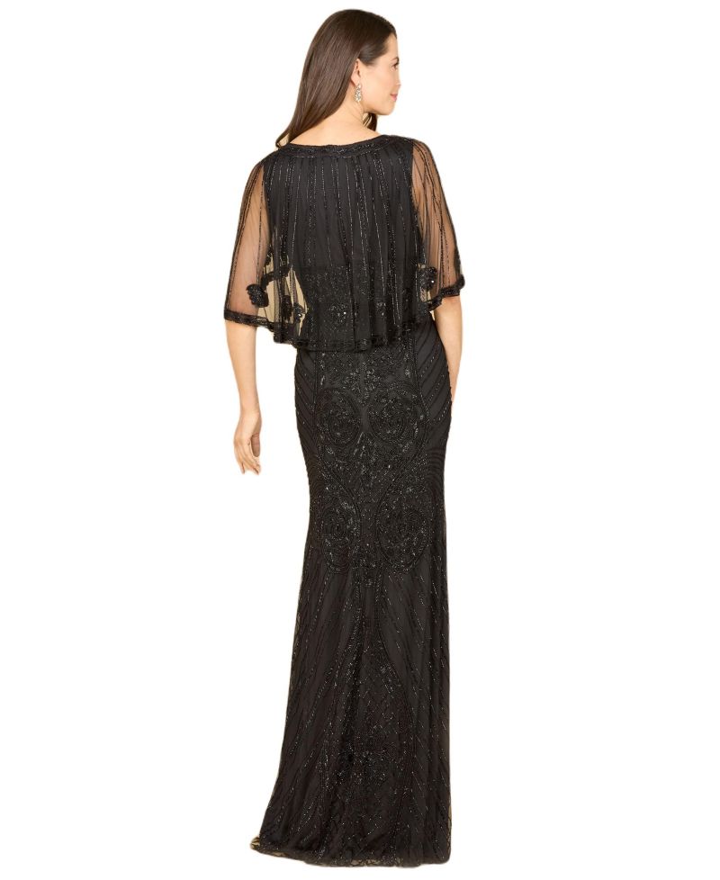 Women's Cape Sleeve V-Neck Beaded Gown