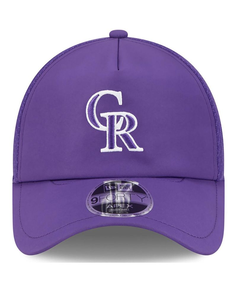 Men's Purple Colorado Rockies 2026 Batting Practice Apex 9FORTY Adjustable Trucker Hat