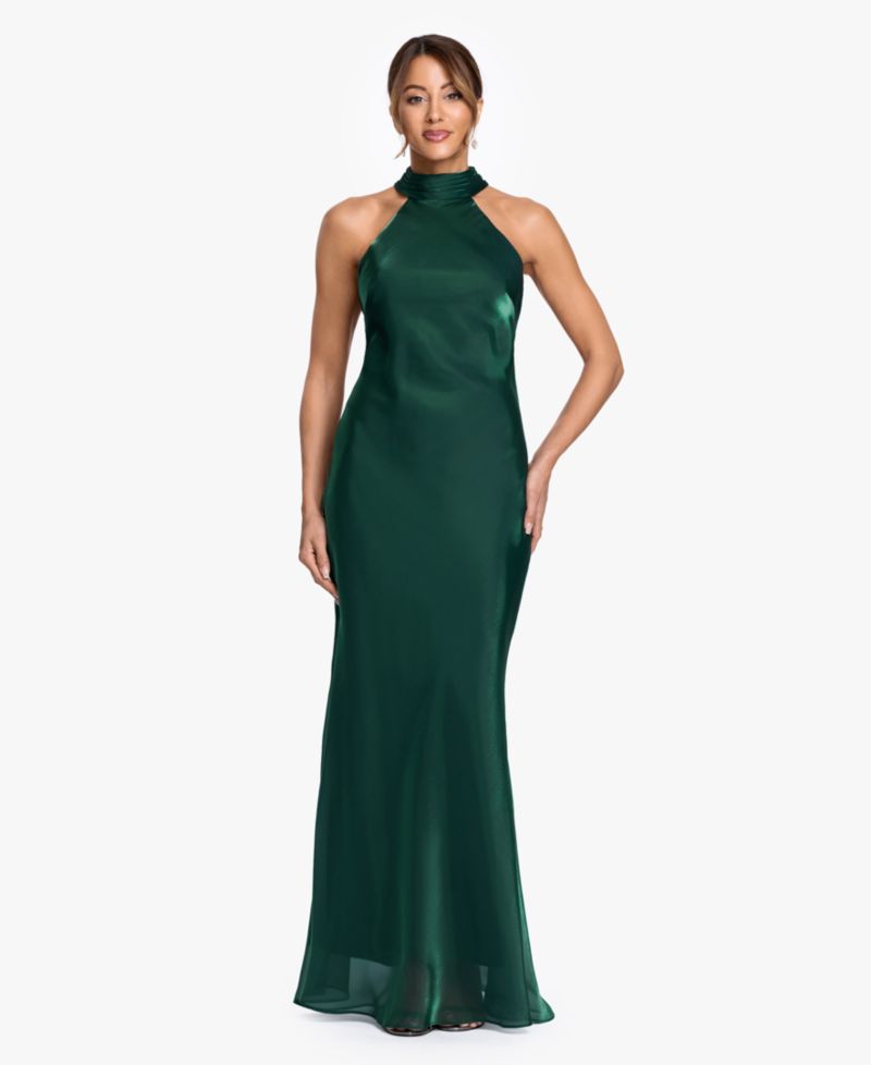Women's Halter Neck Metallic Organza Ball Gown