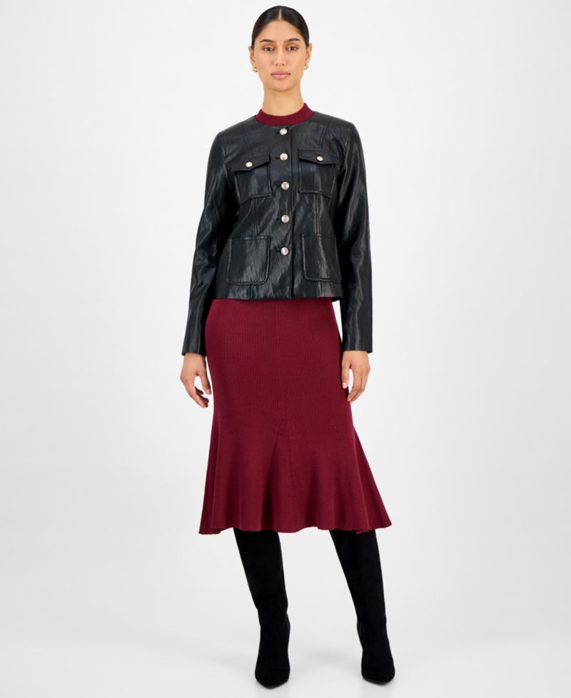 Women's Button-Front Faux Leather Jacket