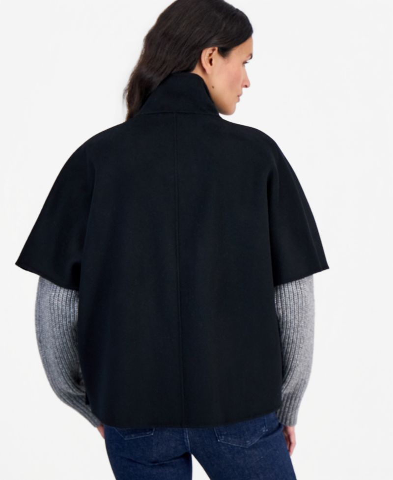 Women's Short Funnel-Neck Wool-Blend Cape Coat