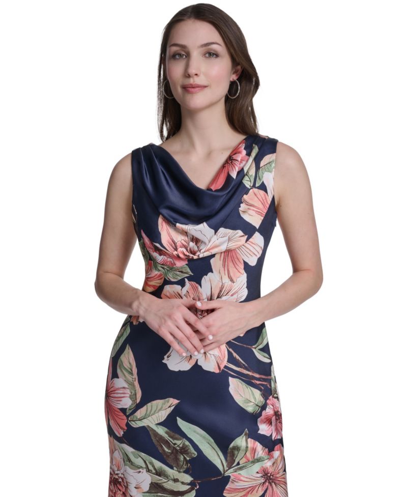 Women's Sleeveless Drape Neck Printed Gown