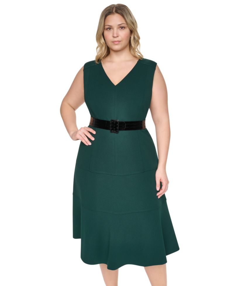 Plus Size V-Neck A-Line Midi Dress