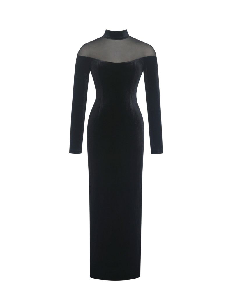 Women's Blair Black Sheer Mock Neck Maxi Dress