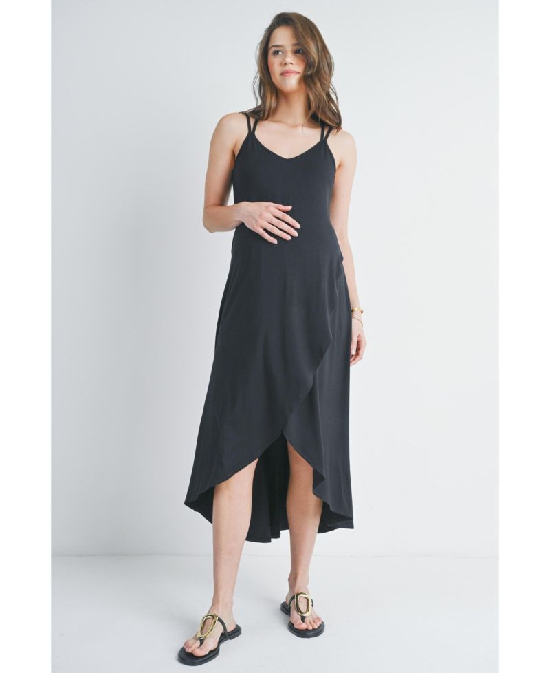 Women's Sleeveless High-Low Midi Dress with Crisscross Back