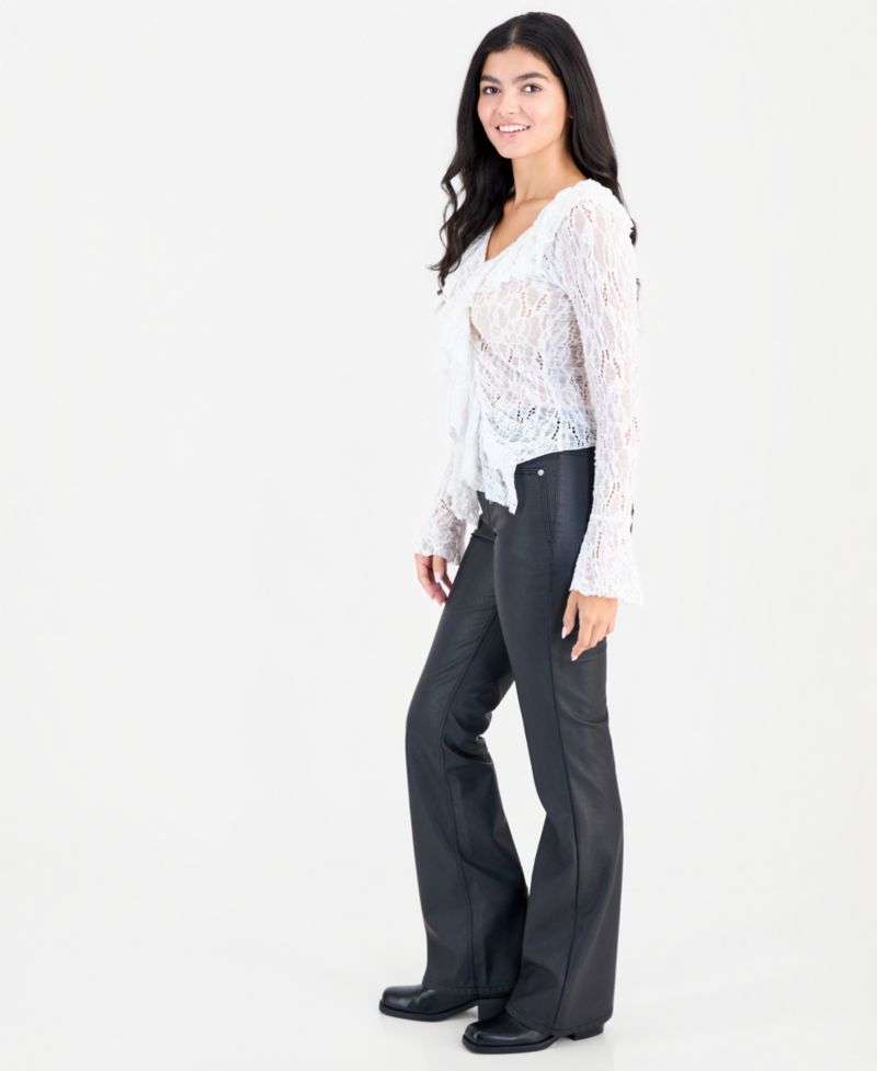 Women's Double Knot High-Waisted Bootcut Faux Leather Pants