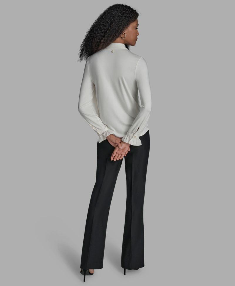 Women's Button Down Ruffle Front Blouse