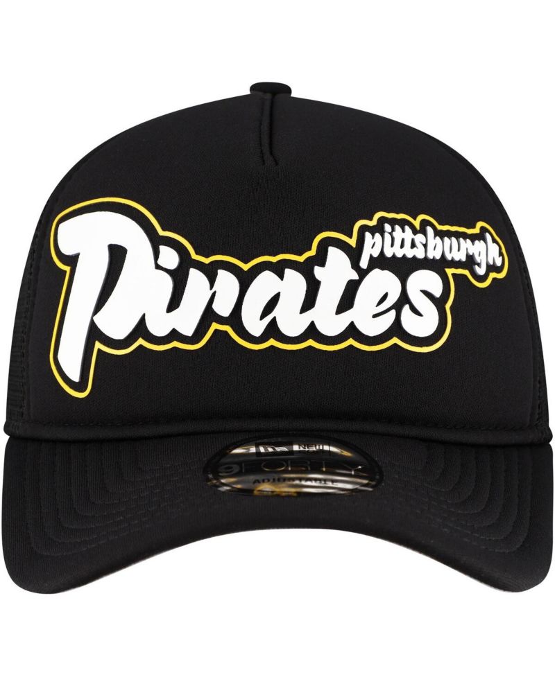 Men's Black Pittsburgh Pirates Retro Bold A-Frame Trucker 9FORTY Adjustable Hat