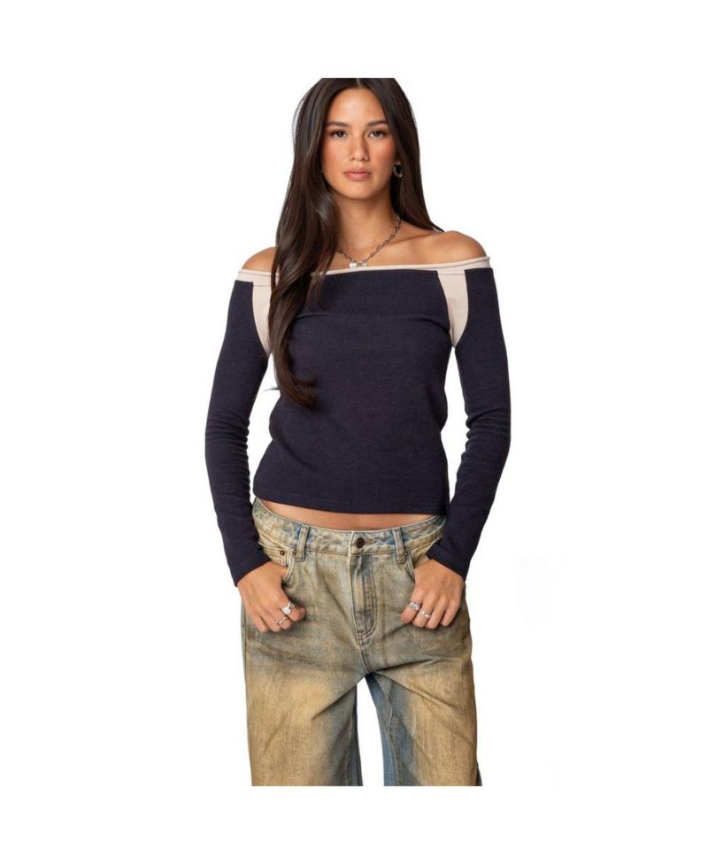 Womens Off Shoulder Thermal Top