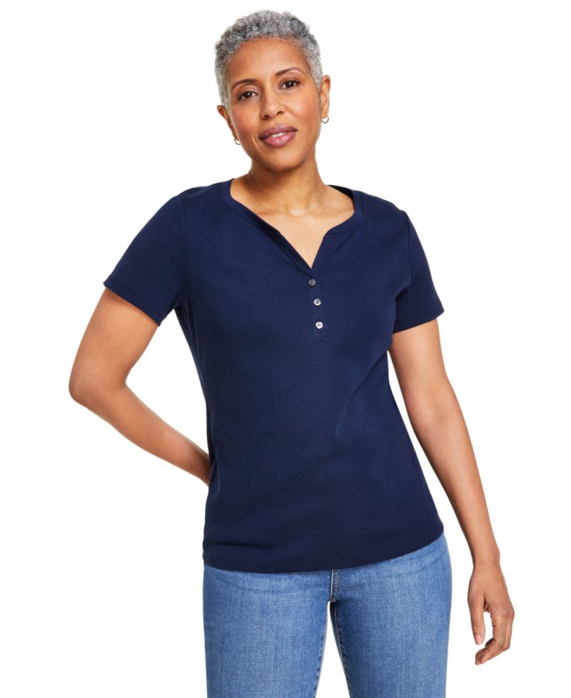 Women's Short-Sleeve Cotton Henley Top
