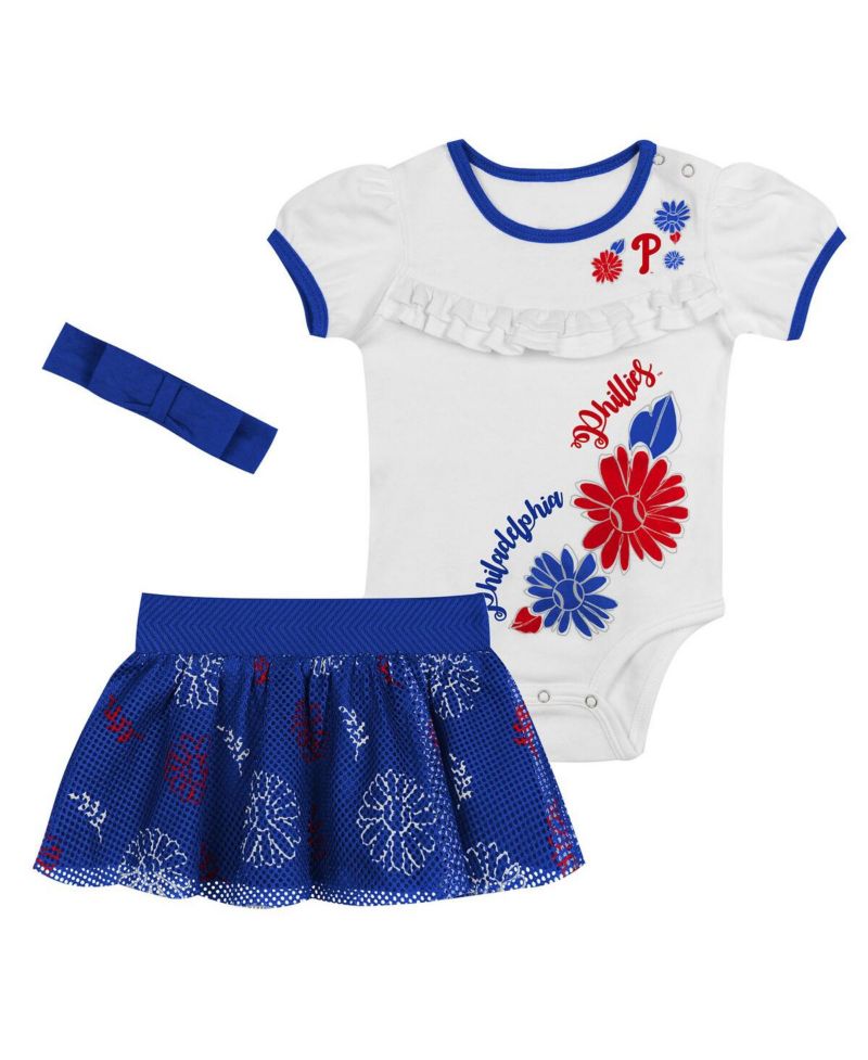 Baby Boys and Girls 3-Piece White Philadelphia Phillies Sweet Catcher Headband Skirt Set