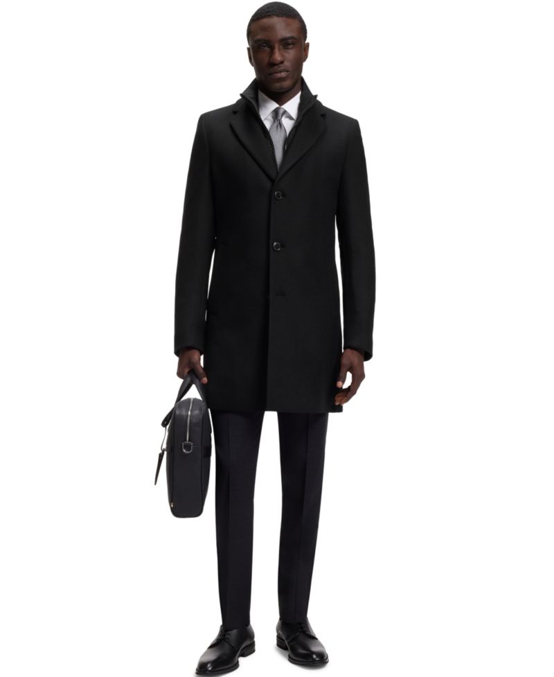 BOSS by Men's Hyde Slim-Fit Wool-Blend Zip-Up Inner Overcoat