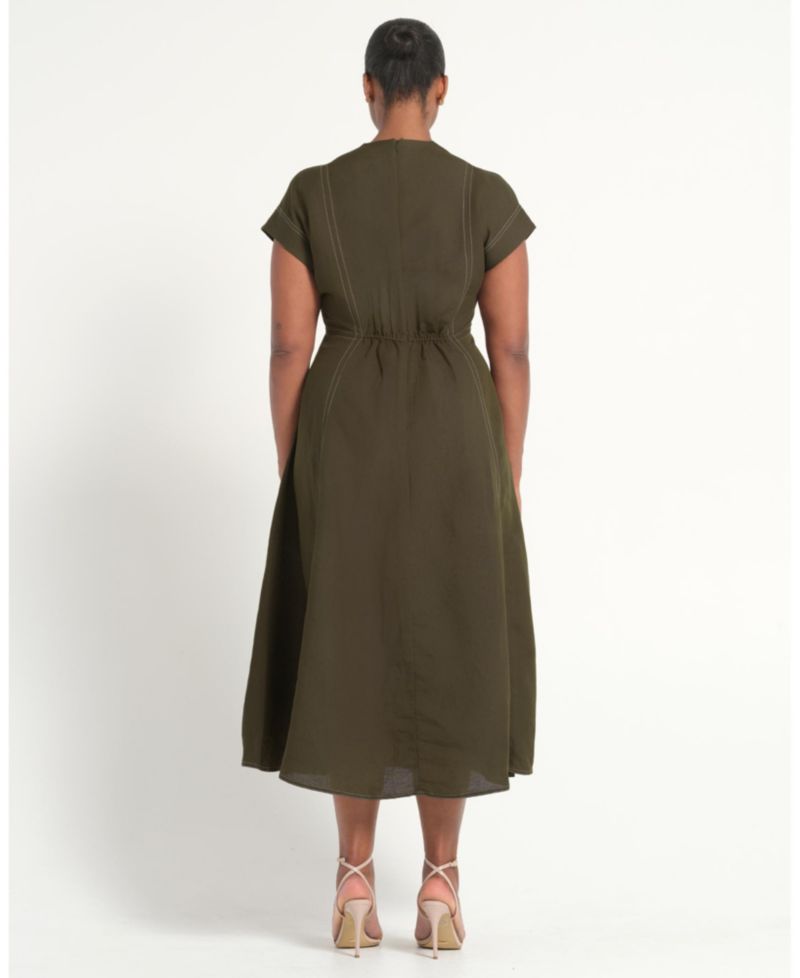 Plus Size Arden Contrast Stitch Linen Maxi Dress