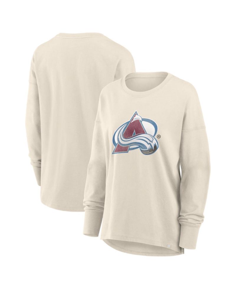 Women's Cream Colorado Avalanche Distressed Logo Long Sleeve T-Shirt