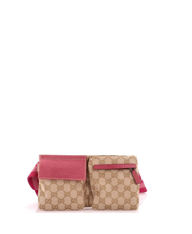 Small Vintage Double Belt Bag GG Canvas with Leather