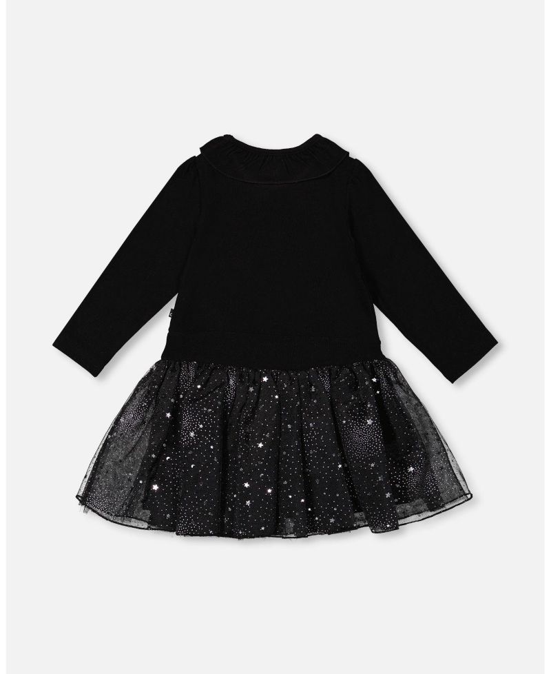 Girl Bi-Material Dress with Glittering Skirt Black - Toddler|Child