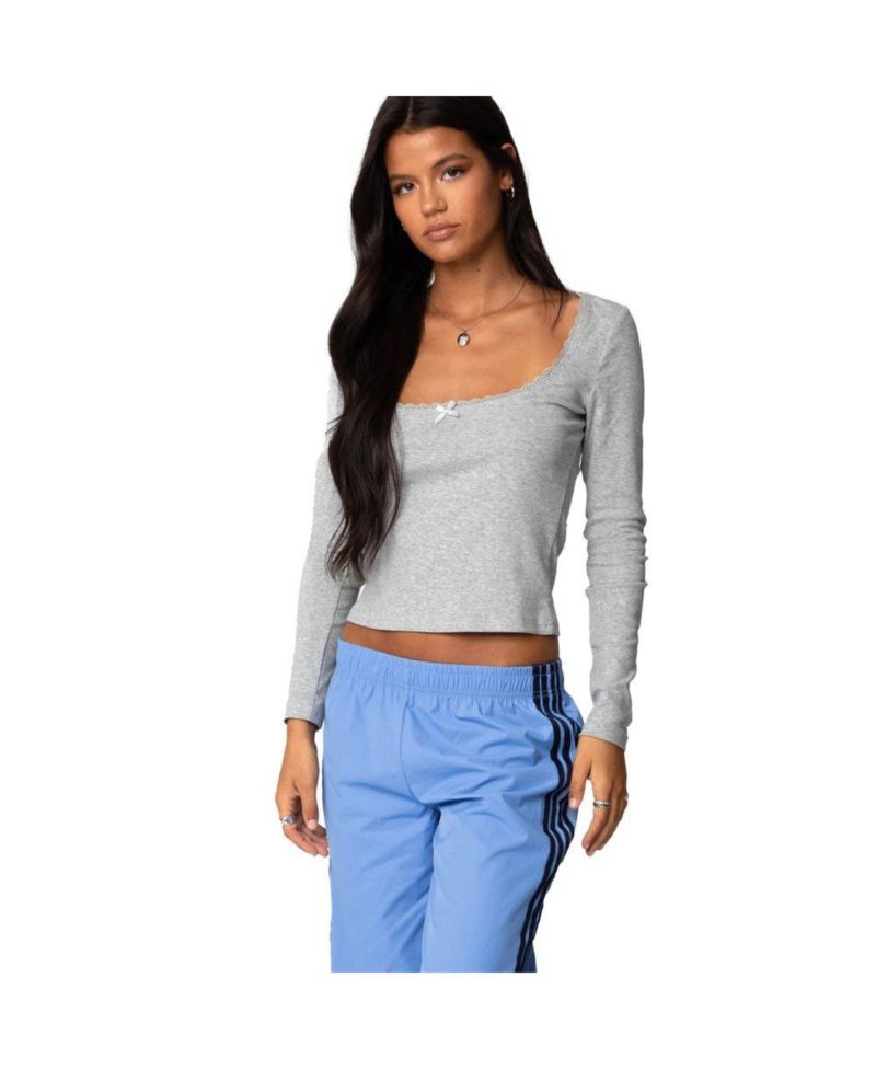 Womens Mora Lace Trim Ribbed T Shirt