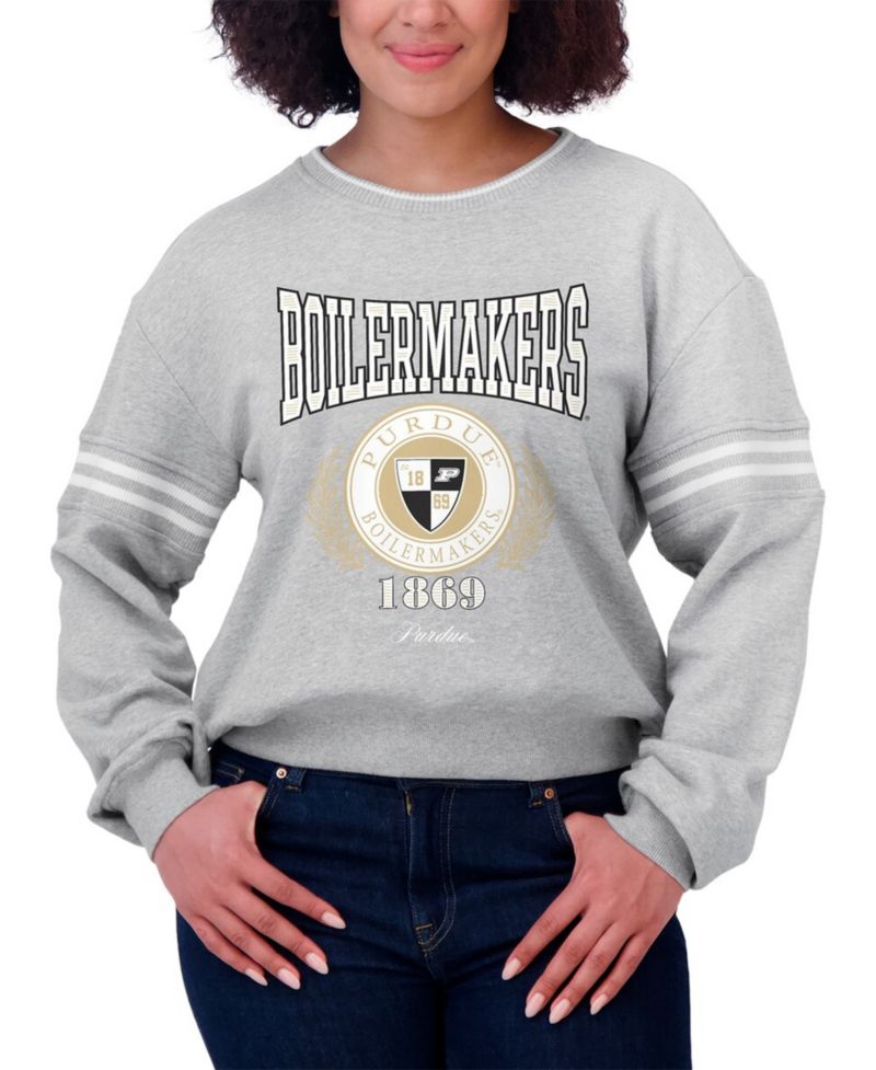 Women's Heather Gray Purdue Boilermakers Classic Stripe Pullover Sweater