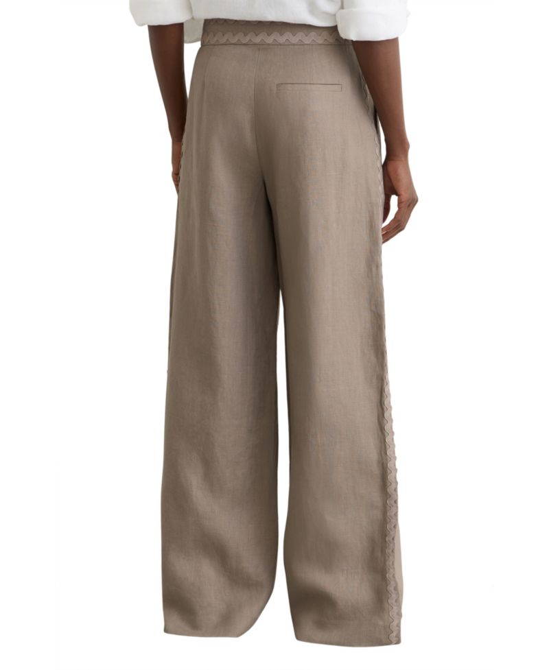 Women's Linen Wave-Trim Wide-Leg Pants