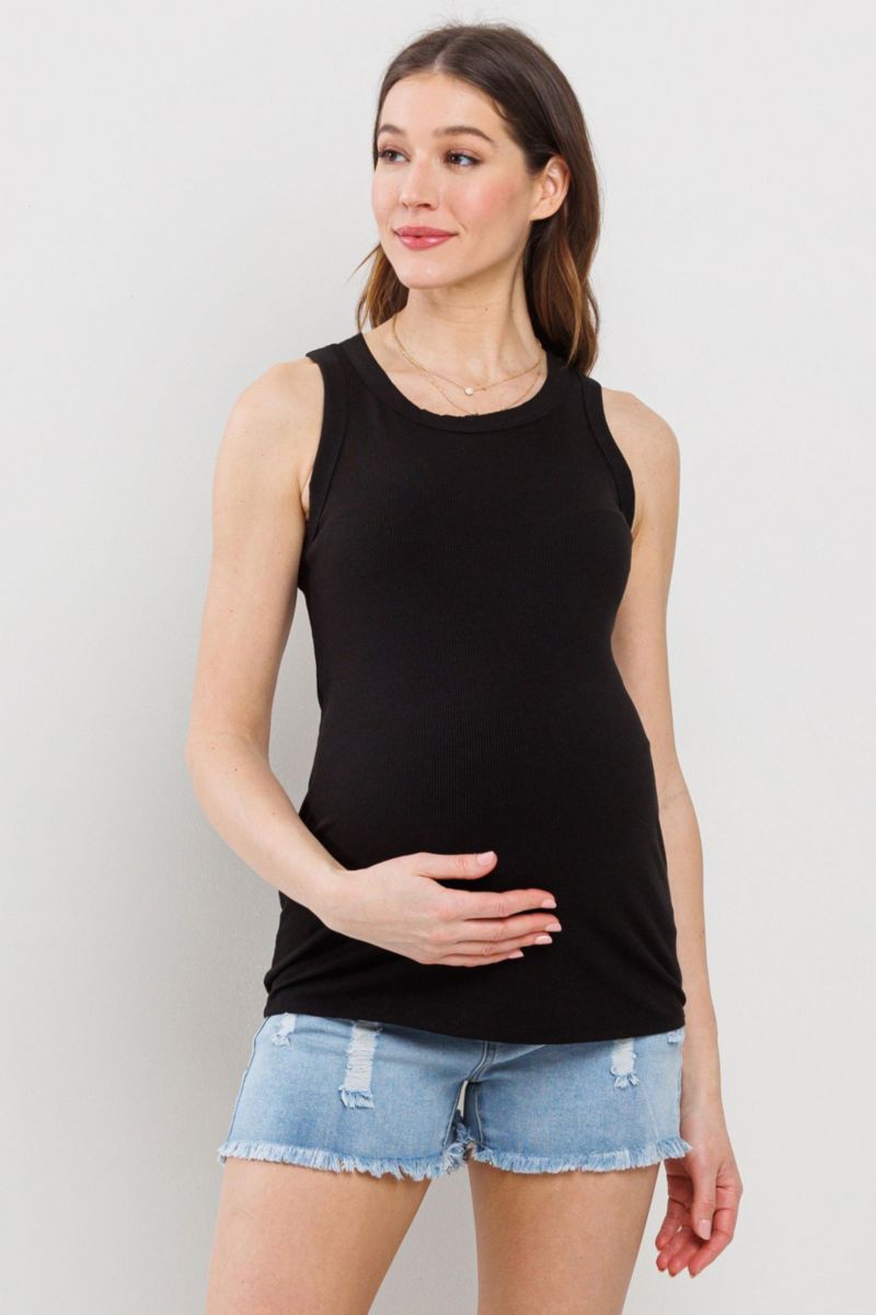 Maternity Fitted Ribbed Crewneck Tank Top
