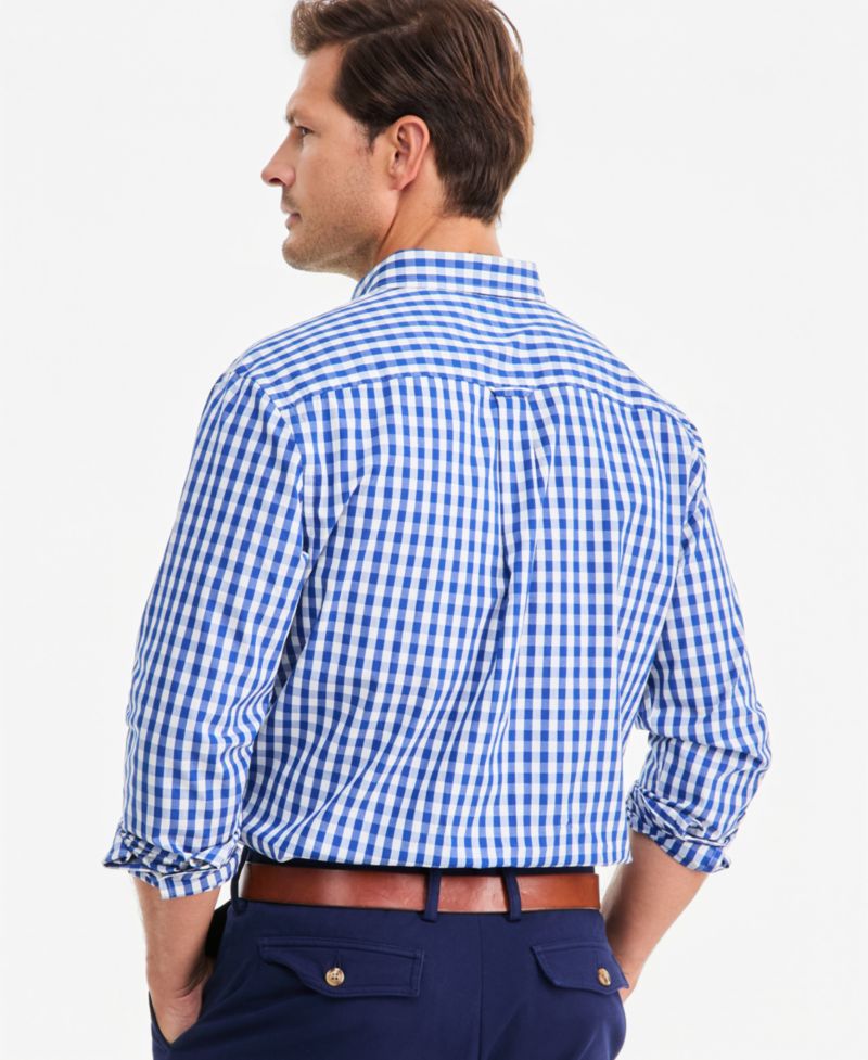 Men's Long-Sleeve Gingham Cotton Poplin Shirt