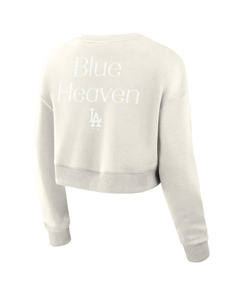 Women's Cream Los Angeles Dodgers Relax Studio Cropped Pullover Sweatshirt
