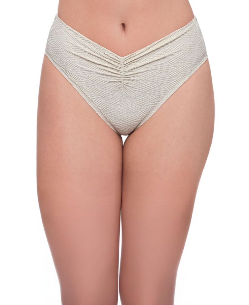 Women's Smoothing and Sculpting Basket Weave Cinch Front High Cut Bikini Swimsuit Bottoms